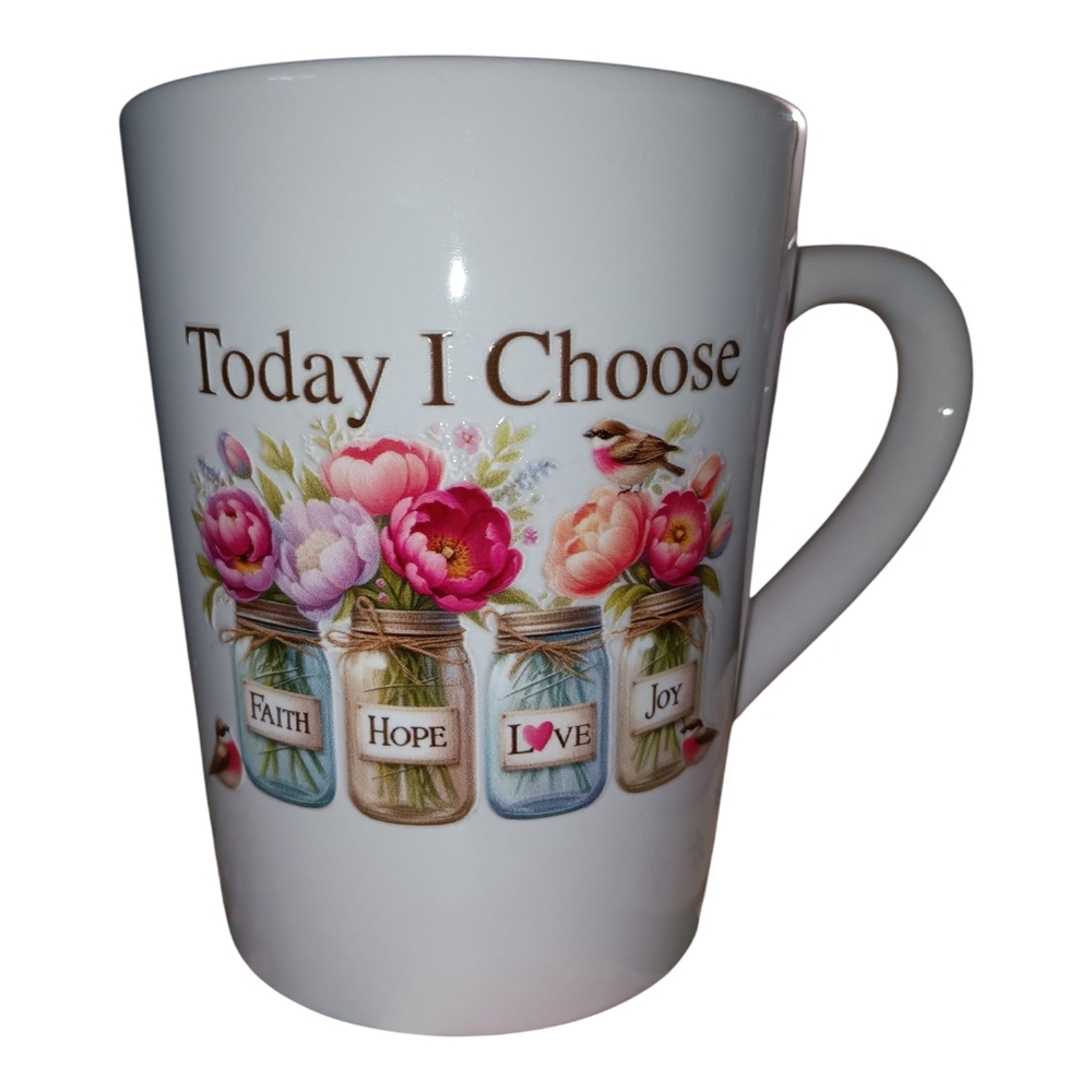 Hand Crafted White Mug with Pink and Brown Accents